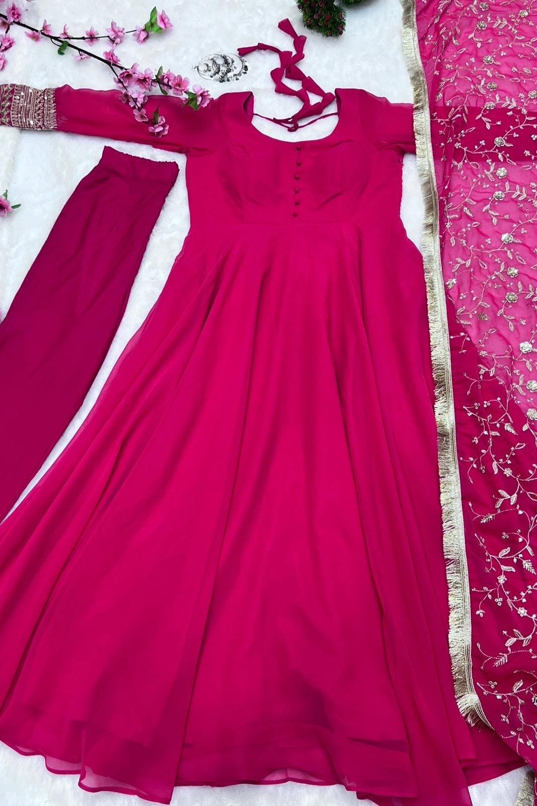 Solid Colour Faux Georgette Flared Anarkali