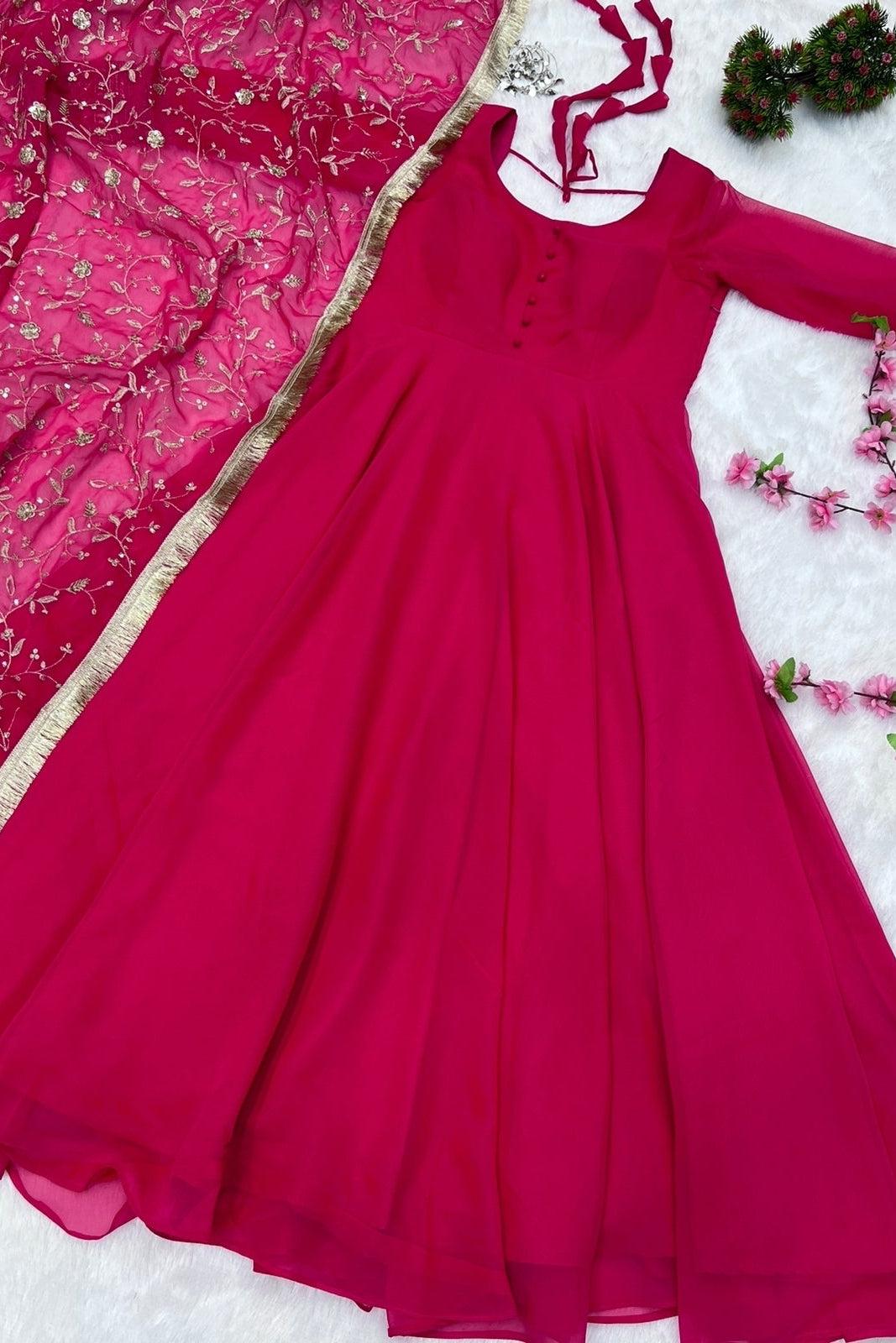 Solid Colour Faux Georgette Flared Anarkali
