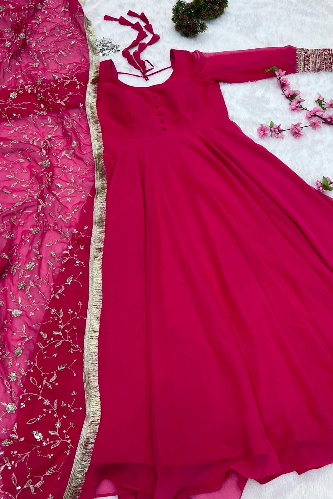 Solid Colour Faux Georgette Flared Anarkali