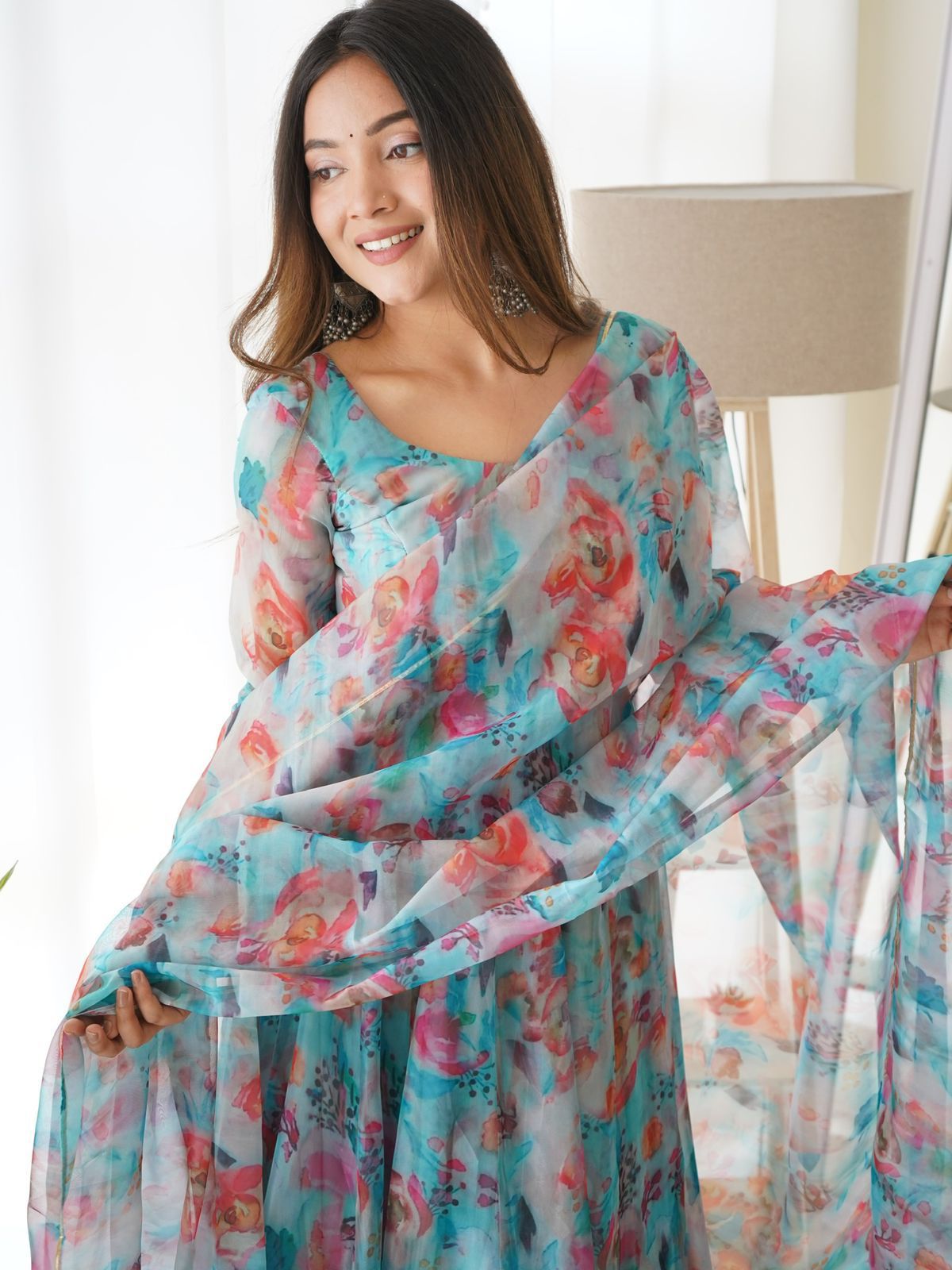 Tabby Organza Printed Belted suit
