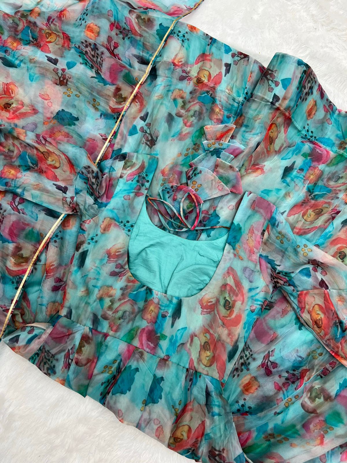 Tabby Organza Printed Belted suit