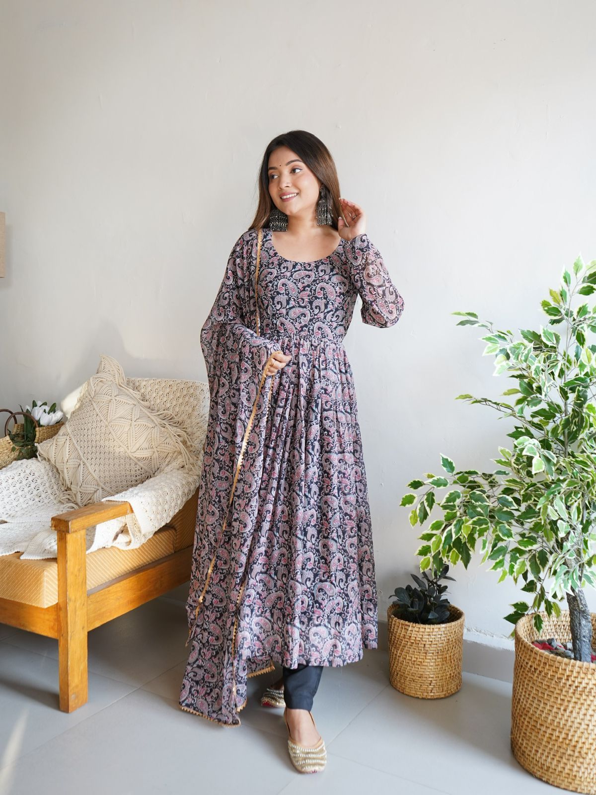 Georgette Printed Canvas Flared Anarkali Suit