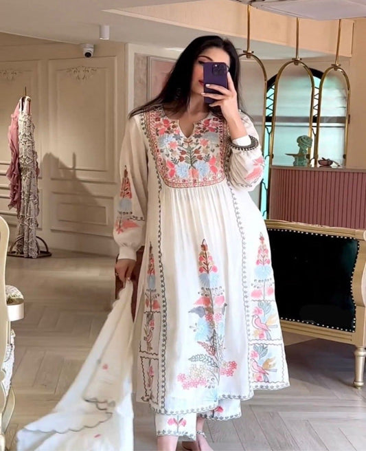 Georgette Thread Mirror Work Suit