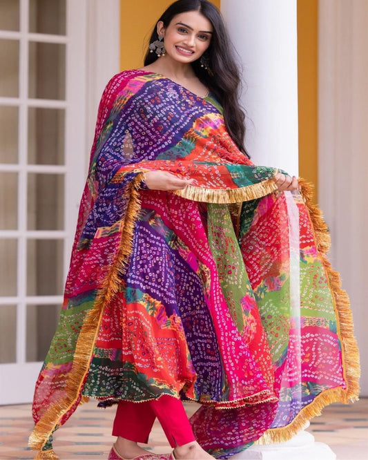 Multicolour Georgette Bandhni Suit - Shopaholics Choice