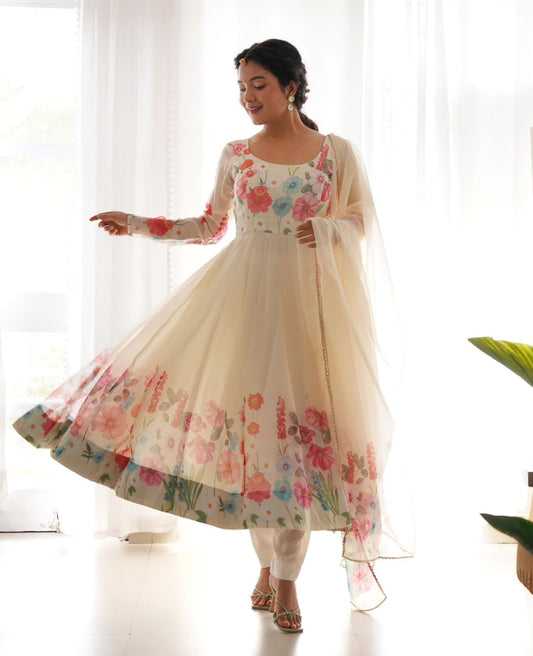 White Soft Organza Floral Anarkali Suit - Shopaholics Choice