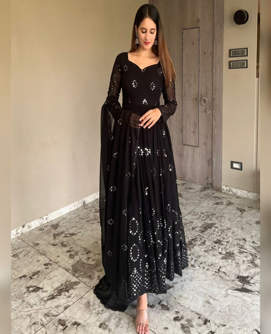 Black Georgette Heavy Sequins Anarkali - Shopaholics Choice