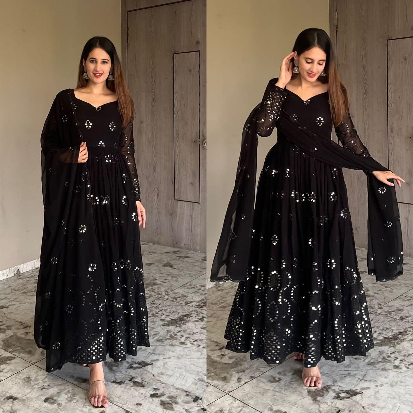 Black Georgette Heavy Sequins Anarkali - Shopaholics Choice