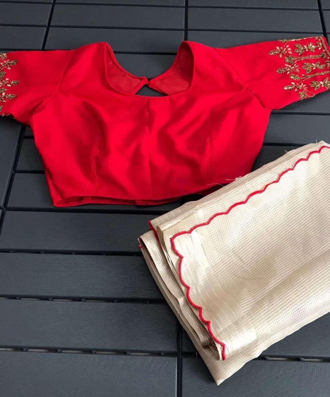 Beige-Red Manipuri Tussar Saree - Shopaholics Choice