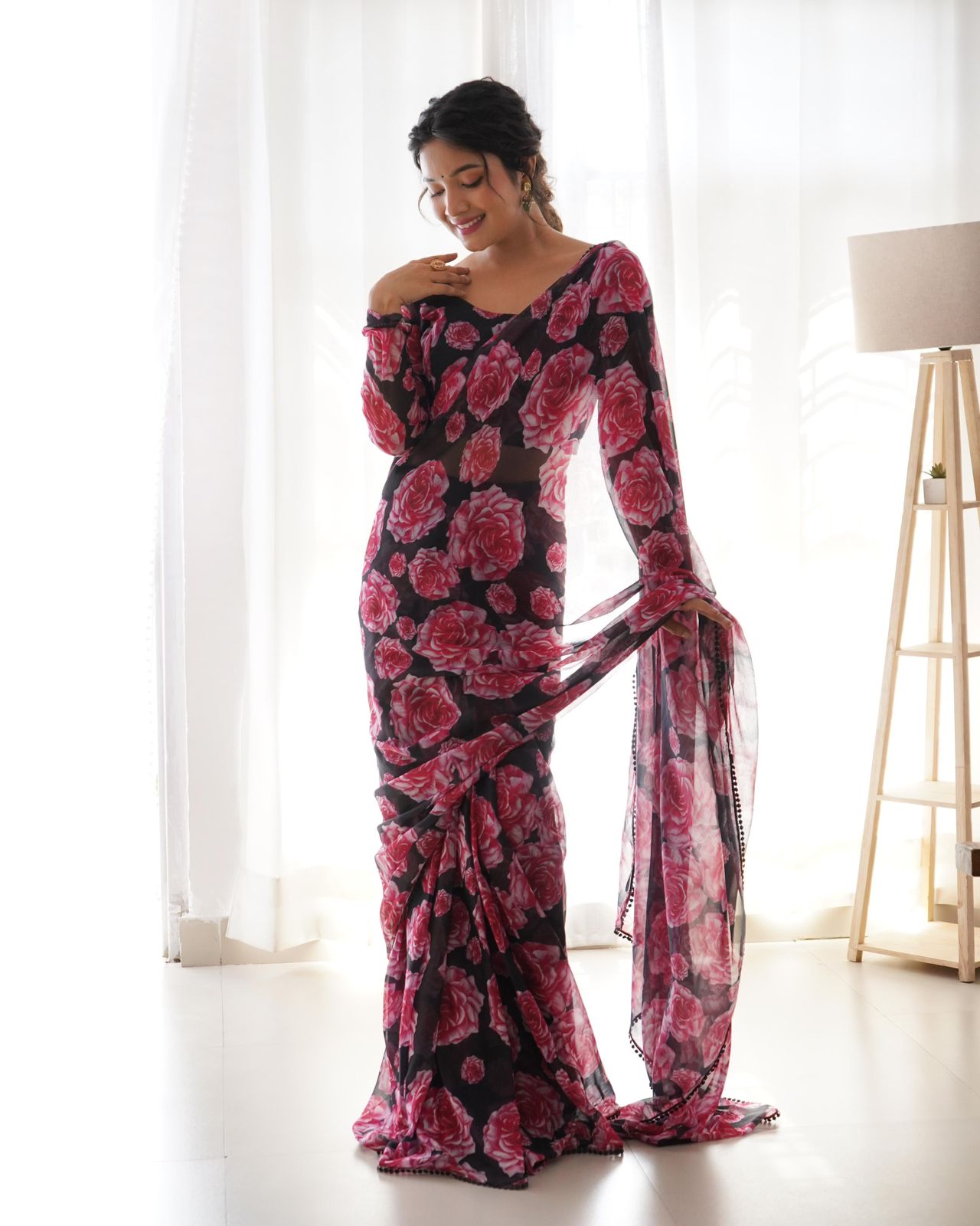 Floral Chiffon Predrapped Saree - Shopaholics Choice