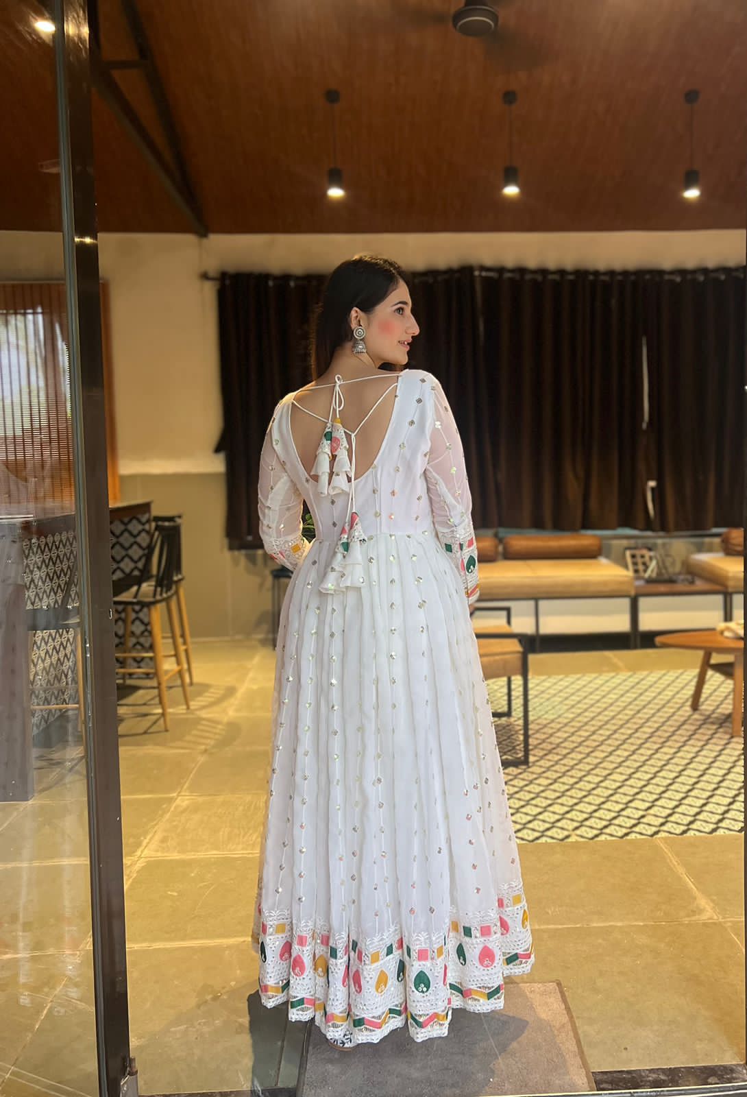 White Georgette Embroidery Work Anarkali - Shopaholics Choice