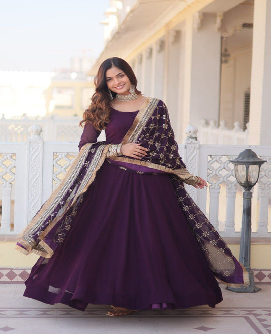 Solidcolour Faux Blooming Sequins Flared Gown - Shopaholics Choice