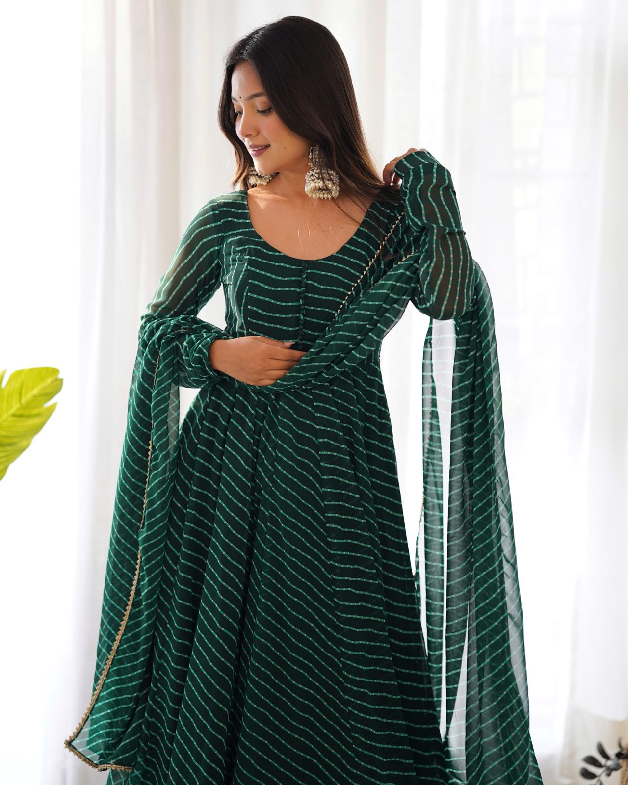 Forest Green Georgette Lehriya Anarkali - Shopaholics Choice
