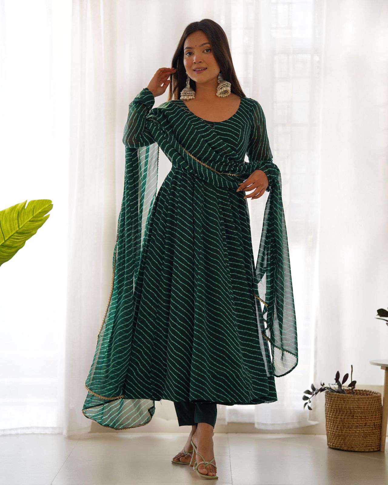 Forest Green Georgette Lehriya Anarkali - Shopaholics Choice