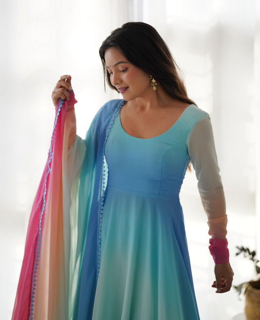 PastelColor Ombre Georgette Anarkali Suit - Shopaholics Choice
