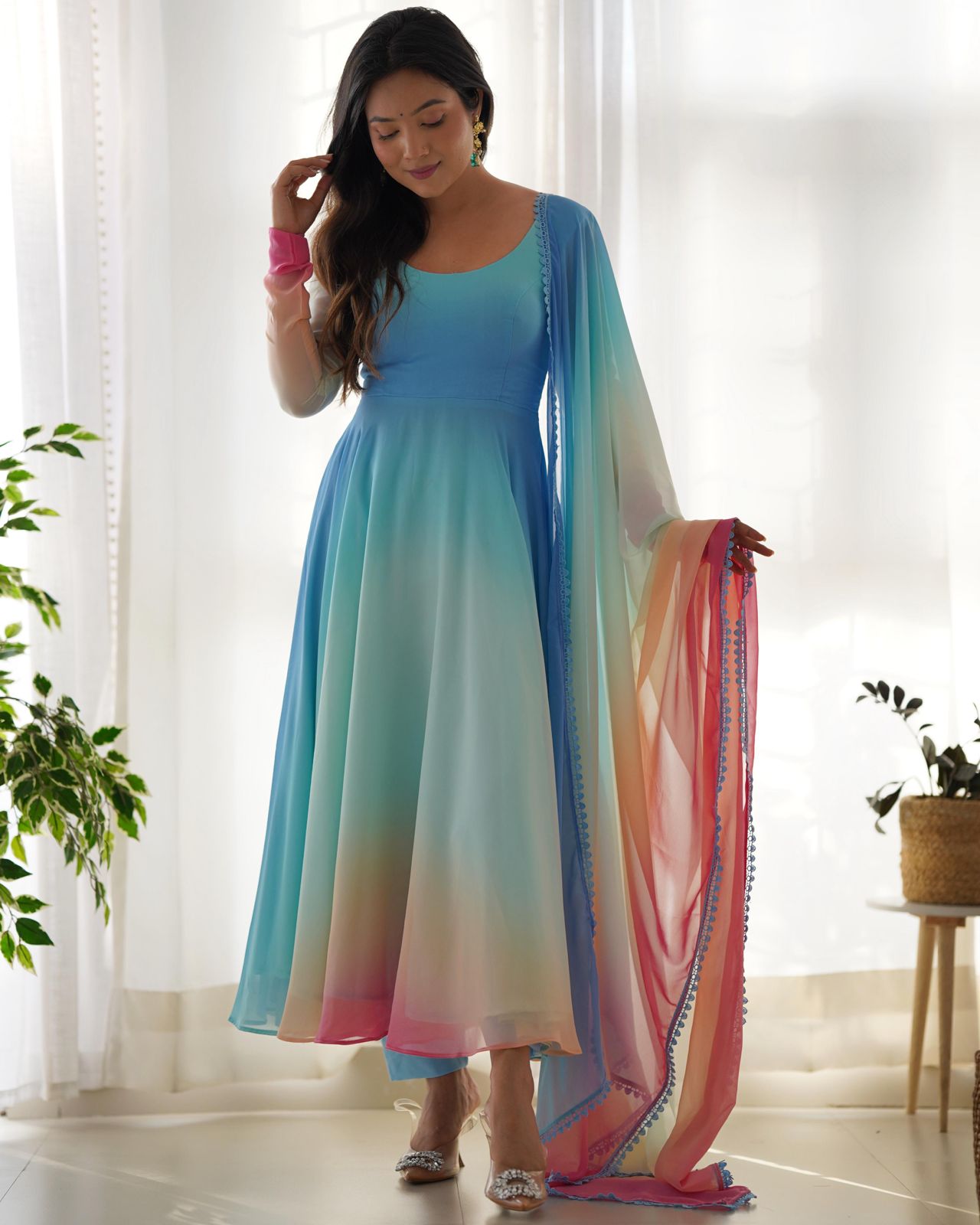 PastelColor Ombre Georgette Anarkali Suit - Shopaholics Choice