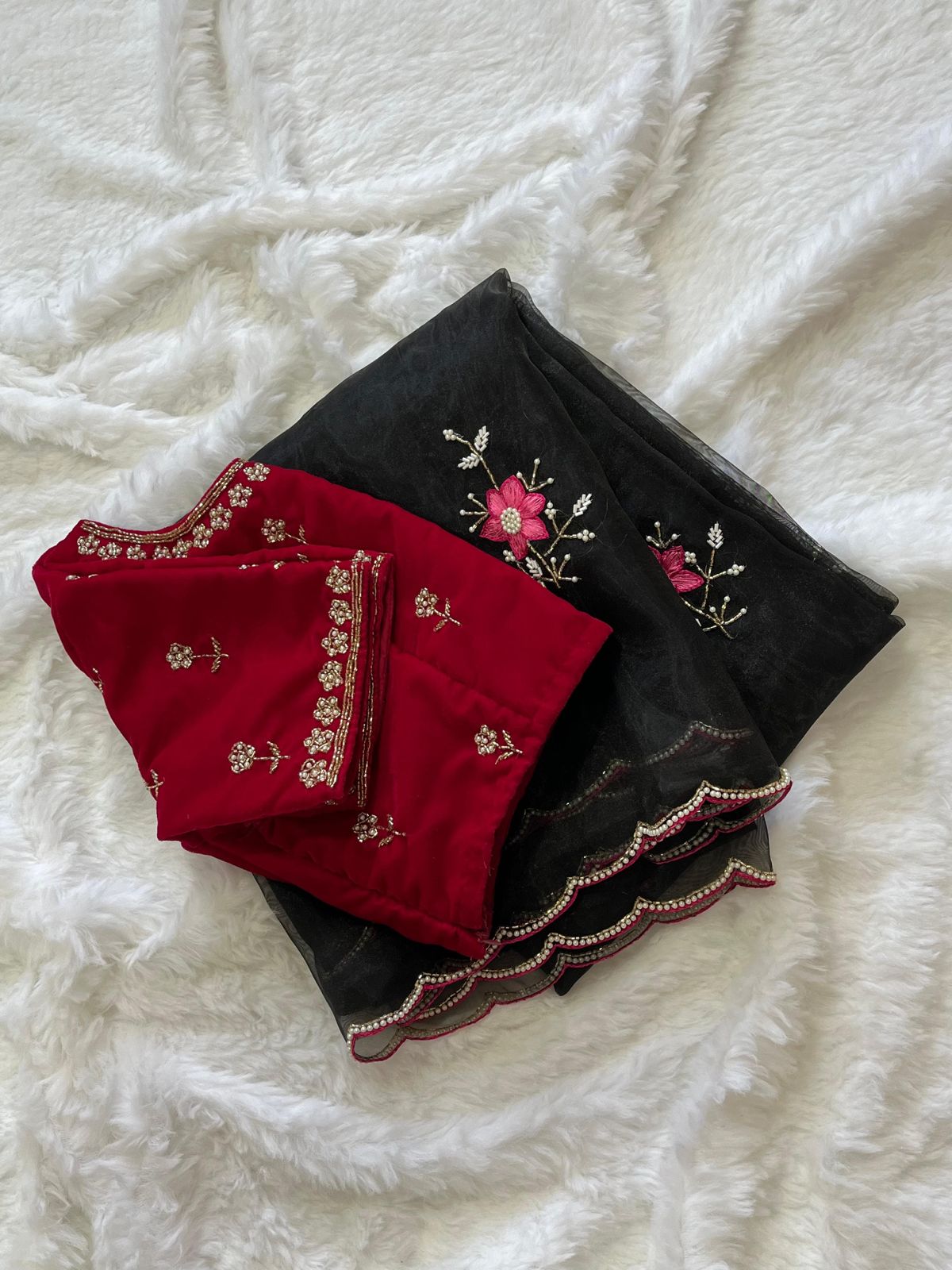 Black Organza Khatli Work Saree - Shopaholics Choice