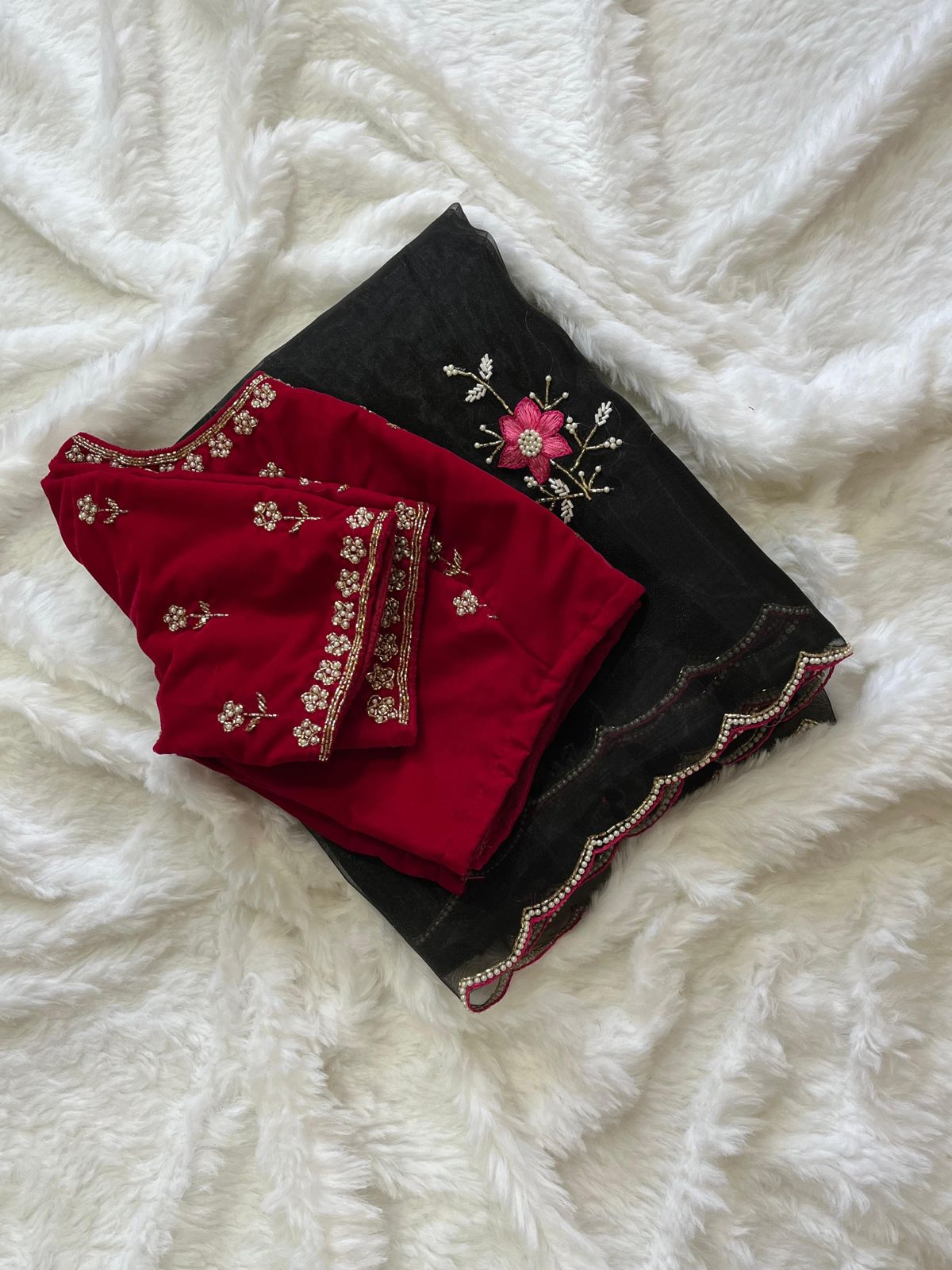 Black Organza Khatli Work Saree - Shopaholics Choice