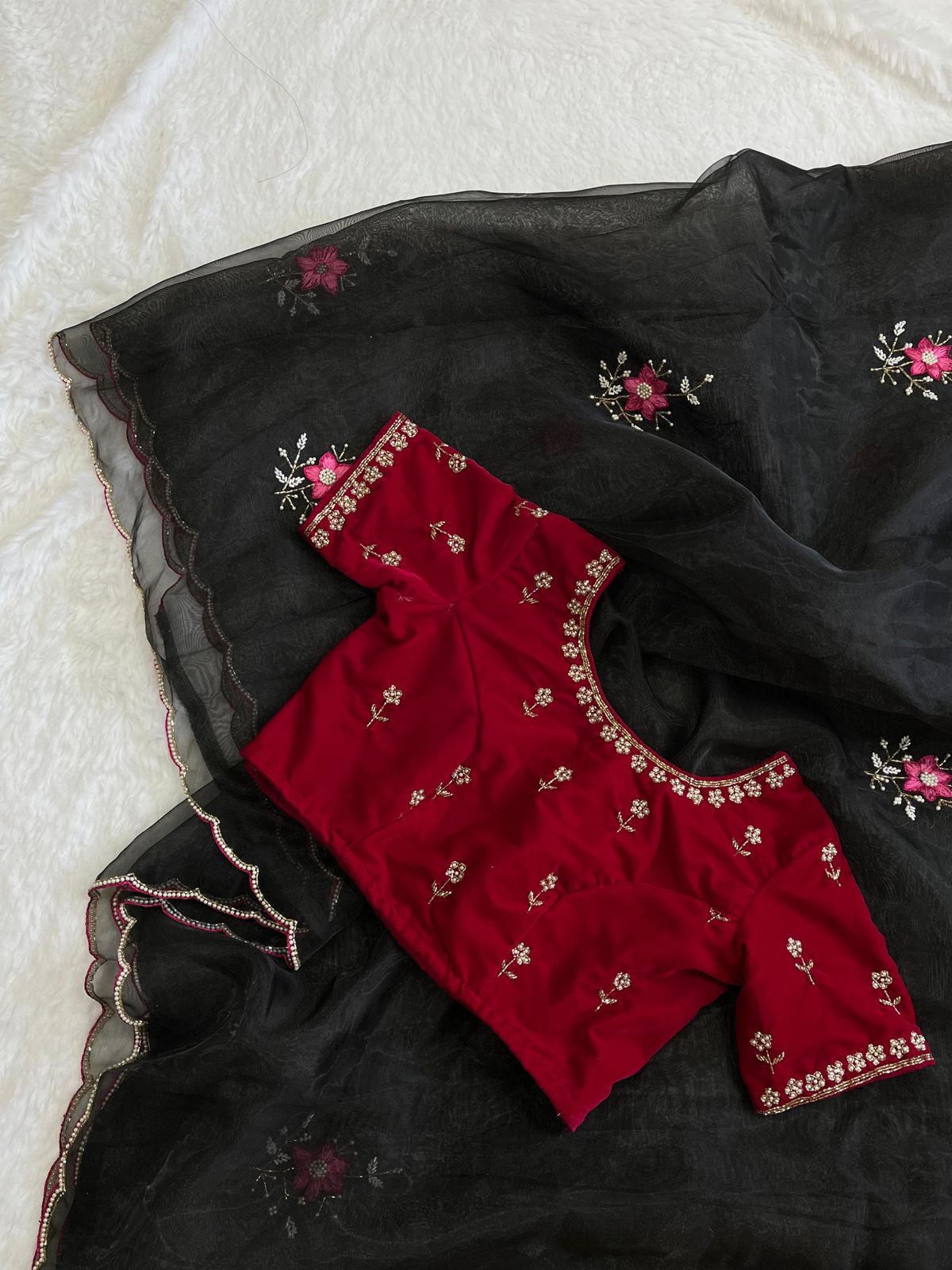 Black Organza Khatli Work Saree - Shopaholics Choice