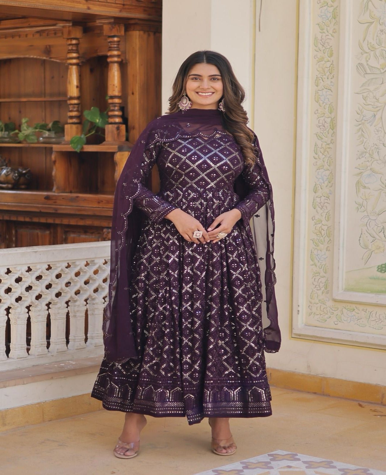 Faux Blooming Heavy Sequins Work Gown - Shopaholics Choice