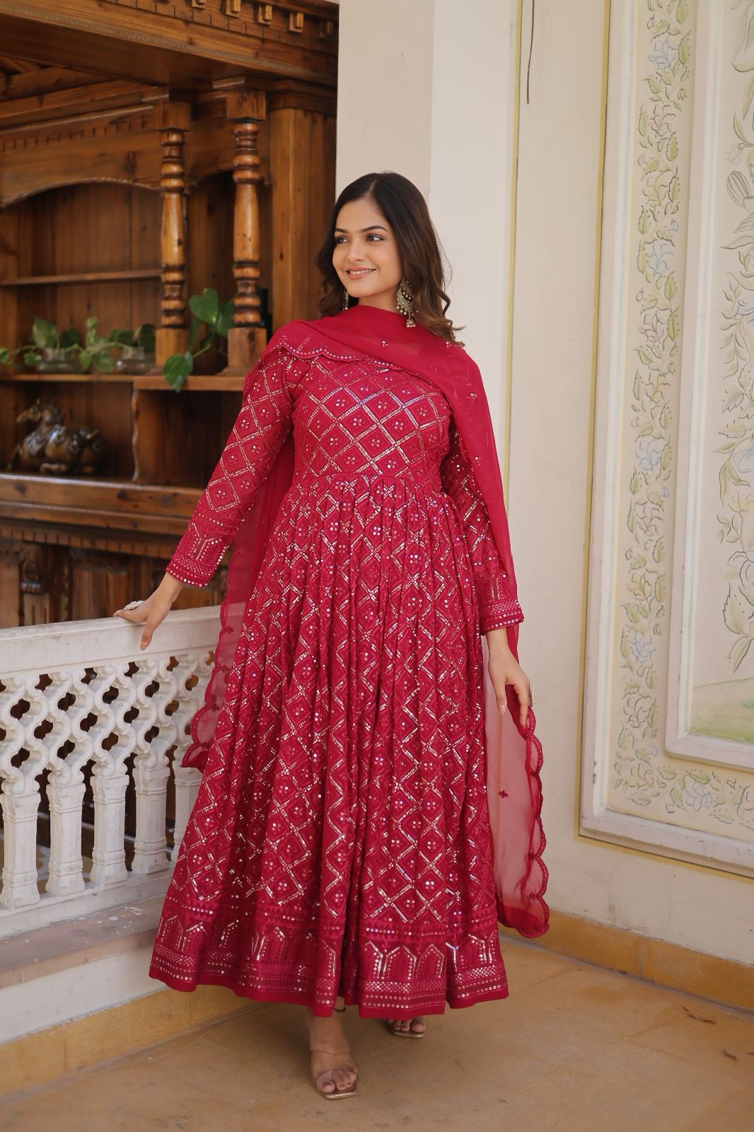 Faux Blooming Heavy Sequins Work Gown - Shopaholics Choice