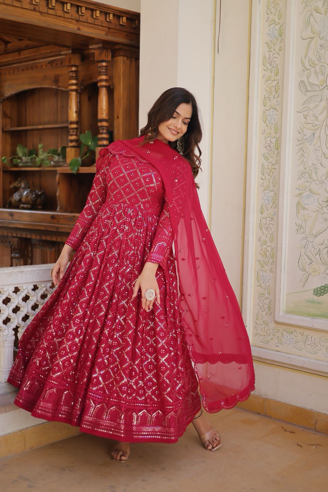 Faux Blooming Heavy Sequins Work Gown - Shopaholics Choice