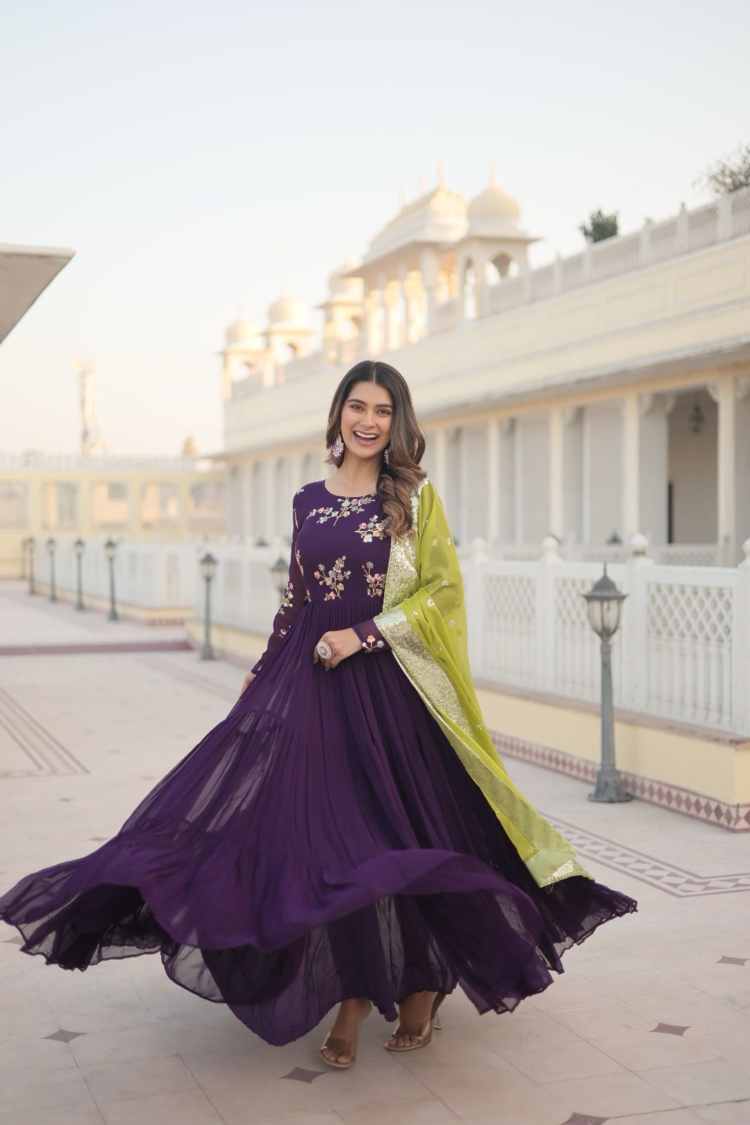 Georgette-Russian Silk Embroidery Anarkali Gown - Shopaholics Choice