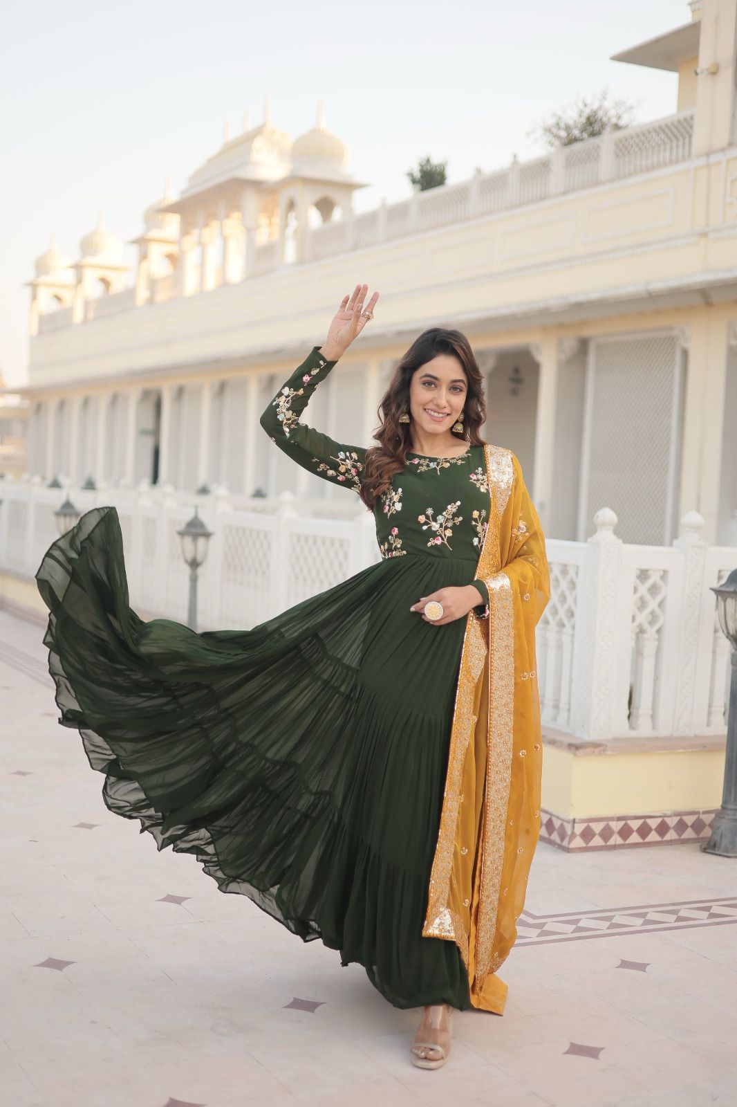 Georgette-Russian Silk Embroidery Anarkali Gown - Shopaholics Choice