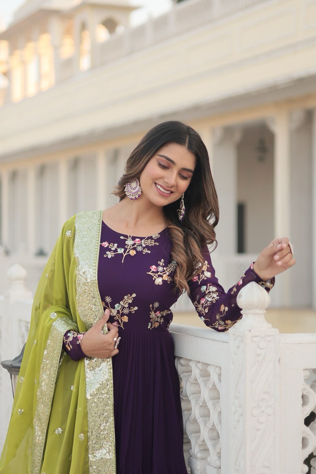 Georgette-Russian Silk Embroidery Anarkali Gown - Shopaholics Choice