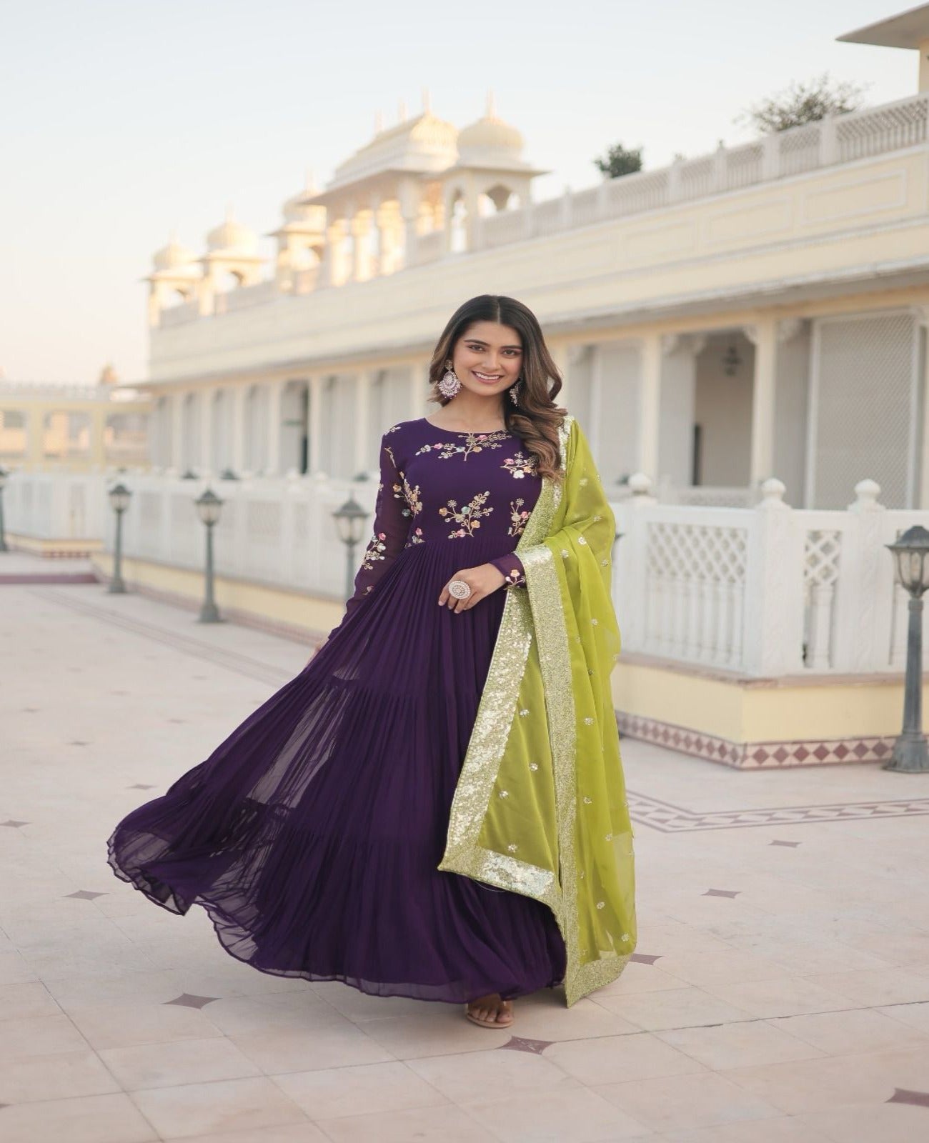 Georgette-Russian Silk Embroidery Anarkali Gown - Shopaholics Choice