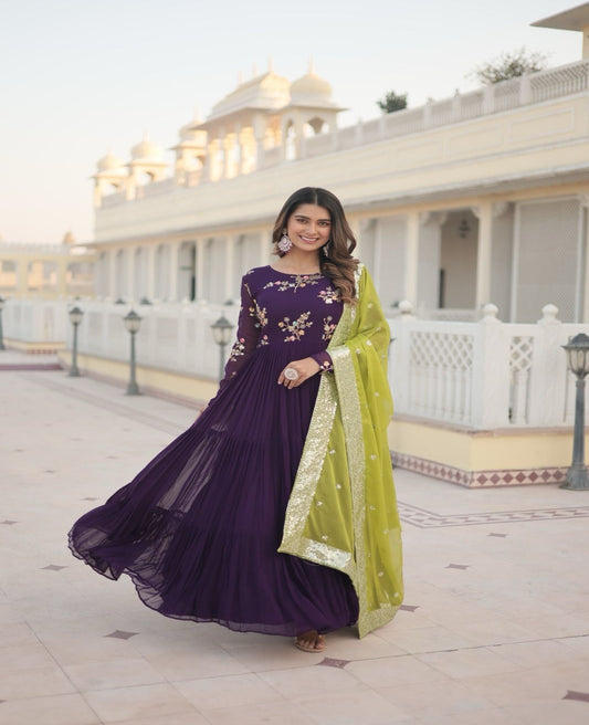 Georgette-Russian Silk Embroidery Anarkali Gown - Shopaholics Choice
