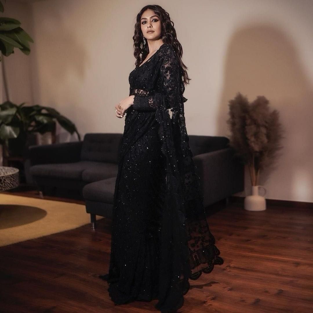 Black Soft Net Sequence Work Saree - Shopaholics Choice