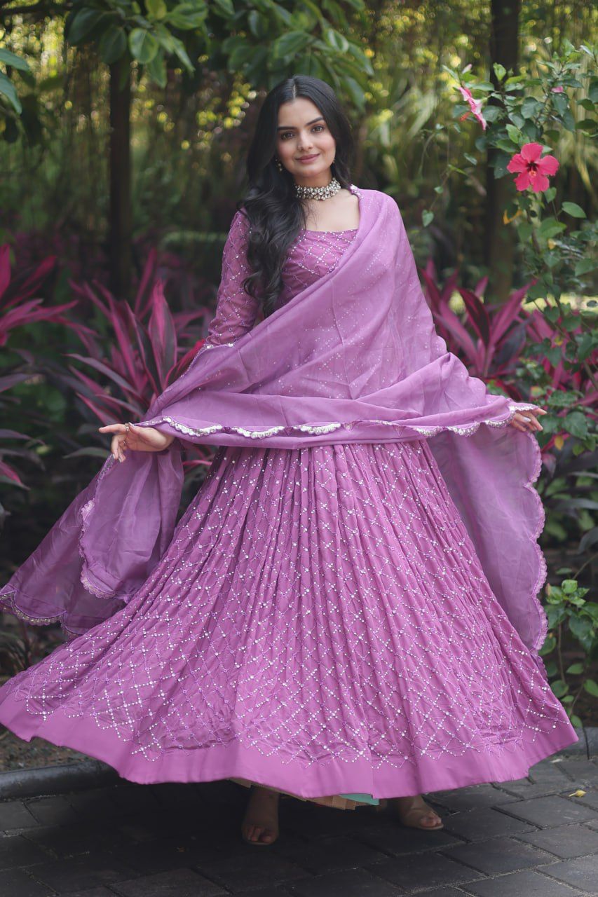Faux Georgette Thread Embroidered Anarkali Gown - Shopaholics Choice