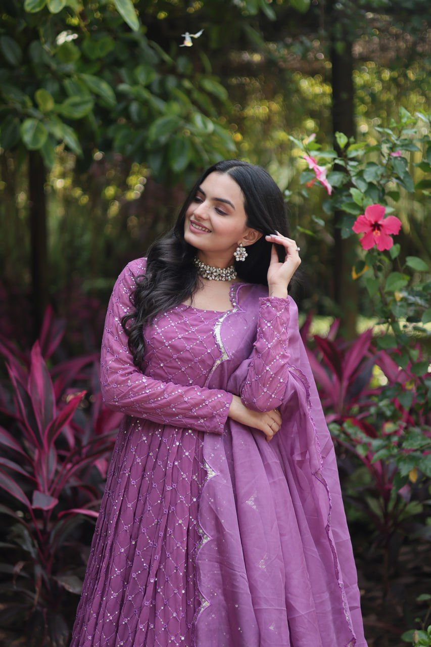 Faux Georgette Thread Embroidered Anarkali Gown - Shopaholics Choice