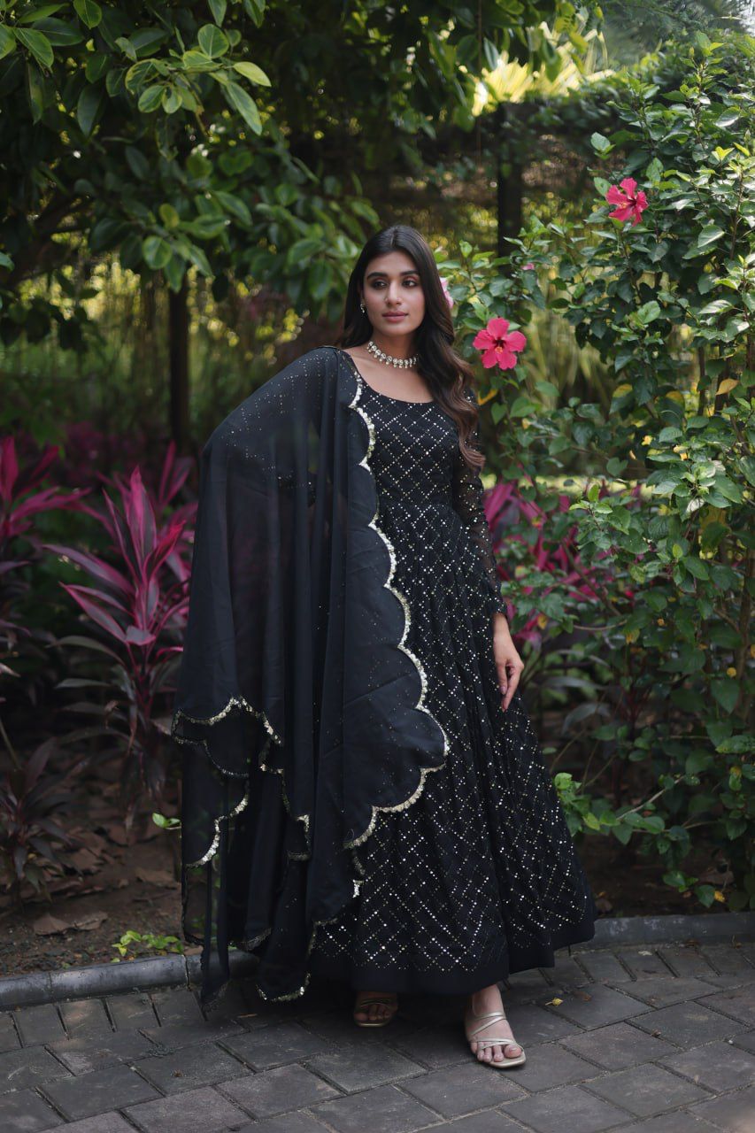 Faux Georgette Thread Embroidered Anarkali Gown - Shopaholics Choice