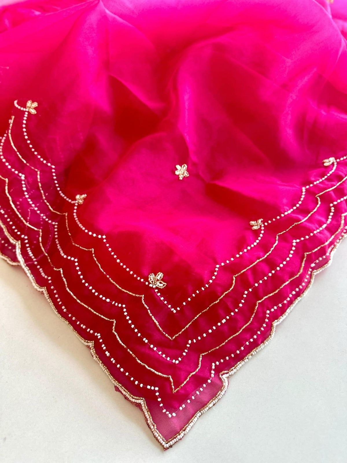 DarkPink Organza Hand Crafted Saree - Shopaholics Choice