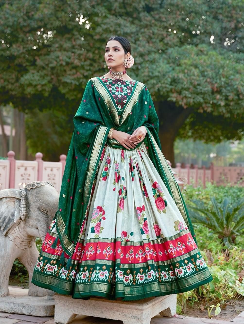 Tussar Silk Floral Patola Printed Lehnga Choli - Shopaholics Choice