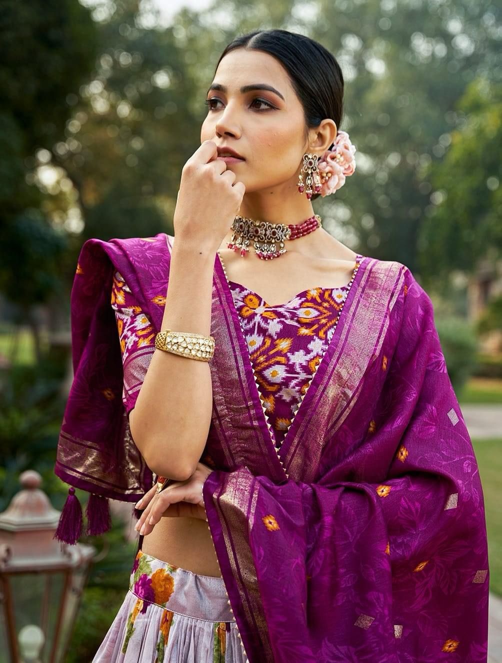 Tussar Silk Floral Patola Printed Lehnga Choli - Shopaholics Choice