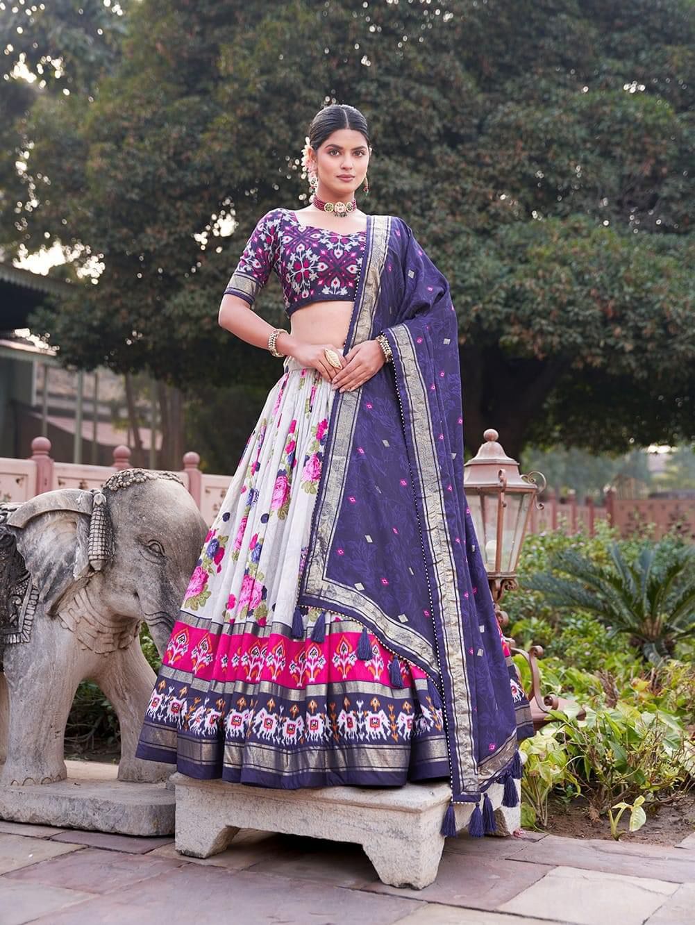 Tussar Silk Floral Patola Printed Lehnga Choli - Shopaholics Choice