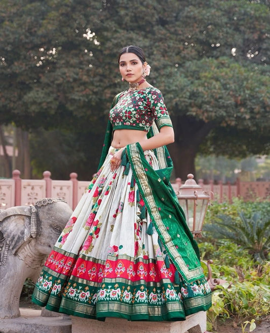 Tussar Silk Floral Patola Printed Lehnga Choli - Shopaholics Choice