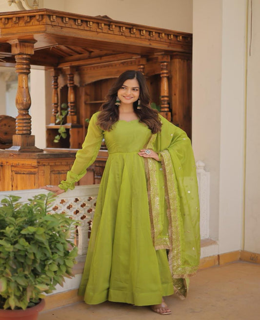 Solidcolour Russian Silk Kali Work Anarkali Gown - Shopaholics Choice