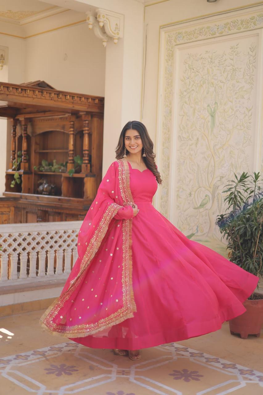 Solidcolour Russian Silk Kali Work Anarkali Gown - Shopaholics Choice