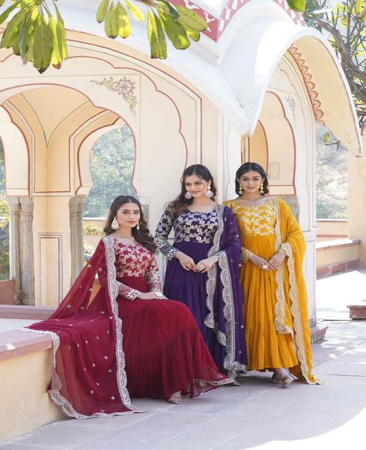 Solidcolour Viscose Sequins Work Anarkali - Shopaholics Choice