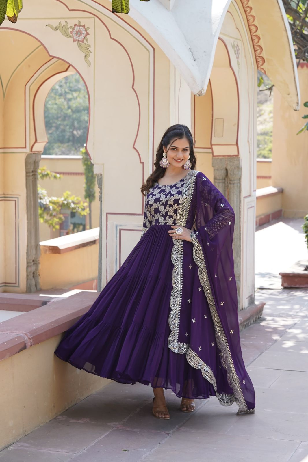 Solidcolour Viscose Sequins Work Anarkali - Shopaholics Choice