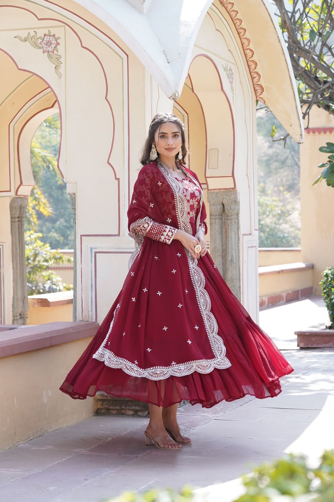 Solidcolour Viscose Sequins Work Anarkali - Shopaholics Choice