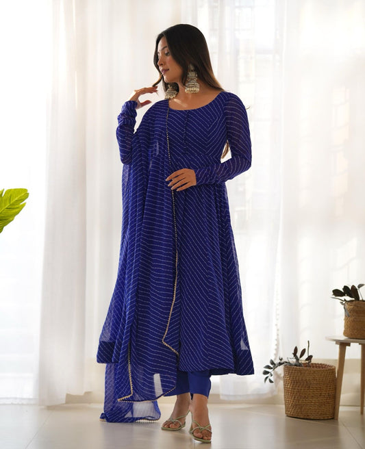 Blue Georgette Leheriya Printed Anarkali - Shopaholics Choice