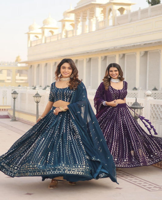 Solid Colour Faux Blooming Heavy Embroidered Lehnga - Shopaholics Choice
