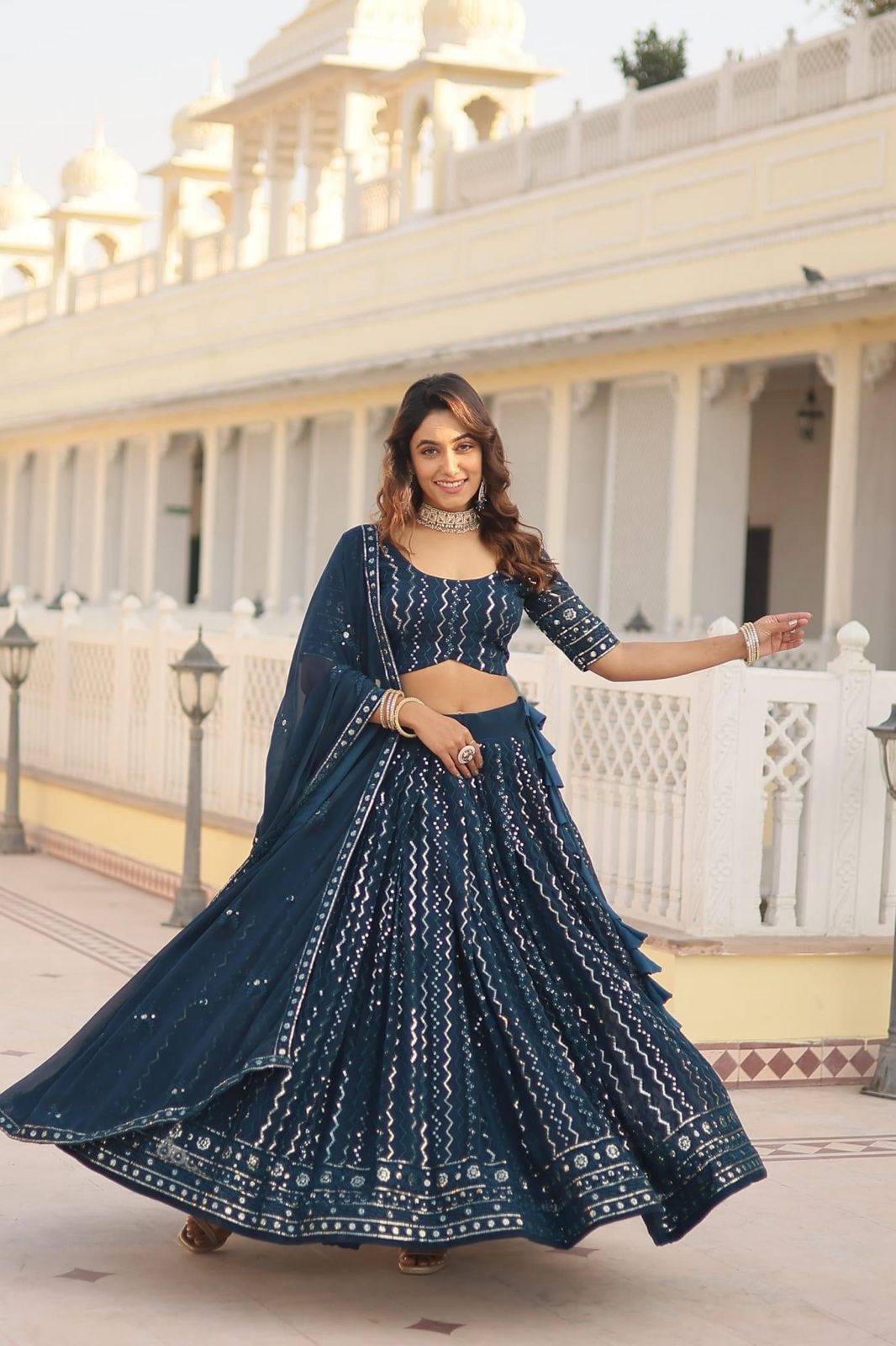 Solid Colour Faux Blooming Heavy Embroidered Lehnga - Shopaholics Choice