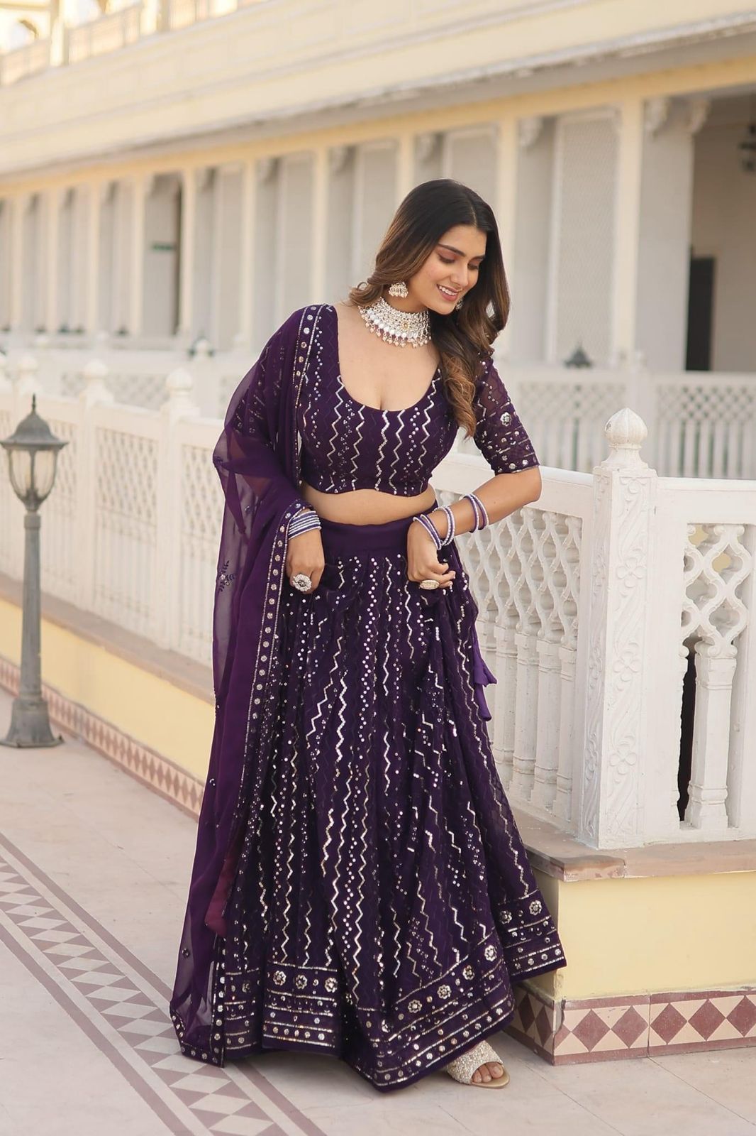 Solid Colour Faux Blooming Heavy Embroidered Lehnga - Shopaholics Choice