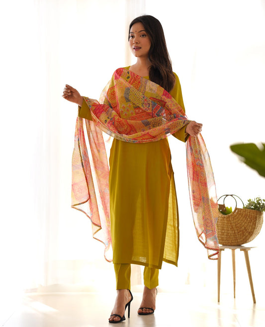 Light OliveGreen Viscose Straight Kurta Set - Shopaholics Choice