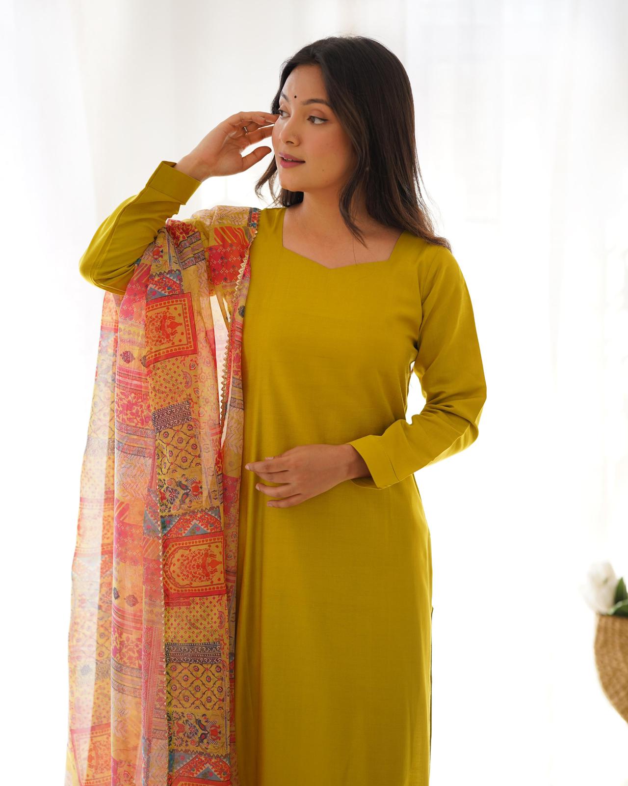 Light OliveGreen Viscose Straight Kurta Set - Shopaholics Choice